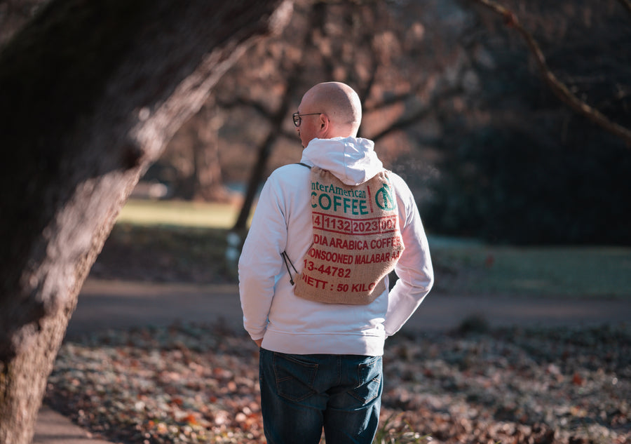 Unique drawstring bags made from coffee sacks, sustainable, handmade and socially committed