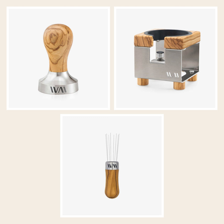 Wiedemann barista set: tamper, tamper station and WDT, olive