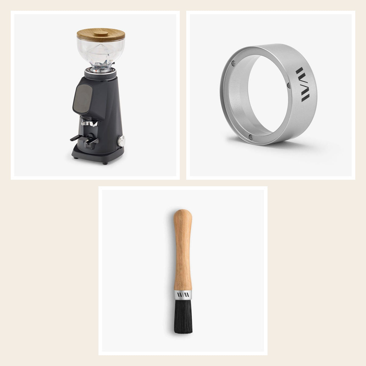 Wiedemann grinder set for Fiorenzato AllGround: grinder lid, funnel and brush, Oak