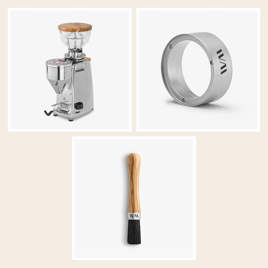 Wiedemann grinder set for Mazzer Mini A and Super Jolly: grinder lid, funnel and brush, Olive