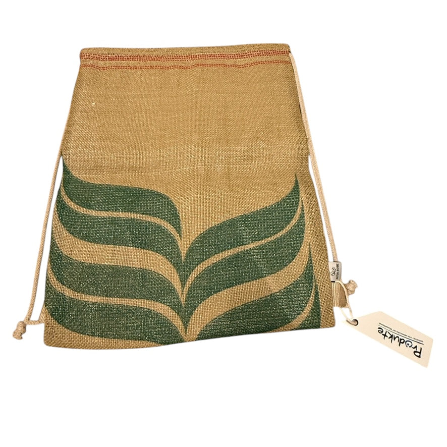 Unique drawstring bags made from coffee sacks, sustainable, handmade and socially committed