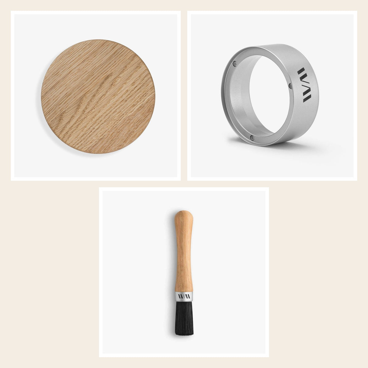 Wiedemann Mühlenset für Ascaso H64: Mühlendeckel, Trichter und Pinsel, Eiche