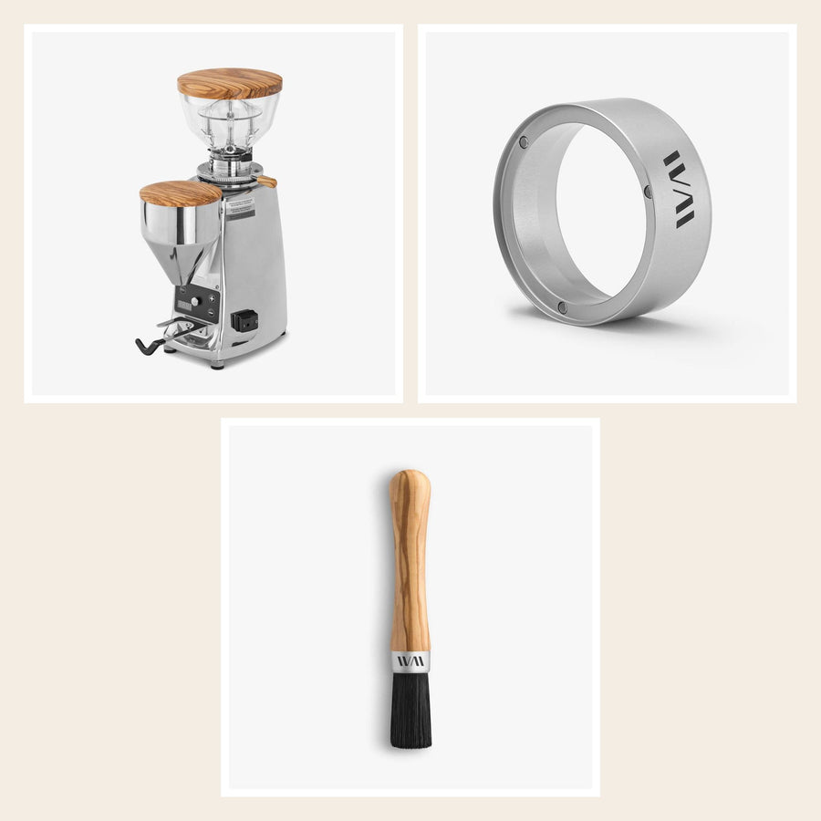 Wiedemann Mühlenset für Mazzer Mini B: Mühlendeckel, Trichter und Pinsel, Olive