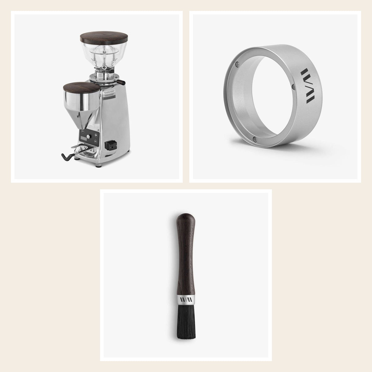 Wiedemann Mühlenset für Mazzer Mini B: Mühlendeckel, Trichter und Pinsel, Räuchereiche